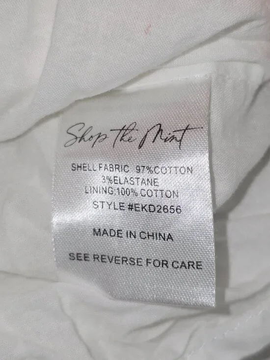 White Midi Dress With Green & Pink Ruffle Trim Short Puff Sleeves Shop The Mint - Picture 4 of 4